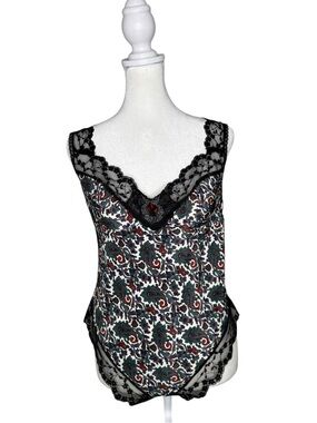 Vintage Lily of France Lace Trim Embroidery Paisley Bodysuit size L. Lingerie